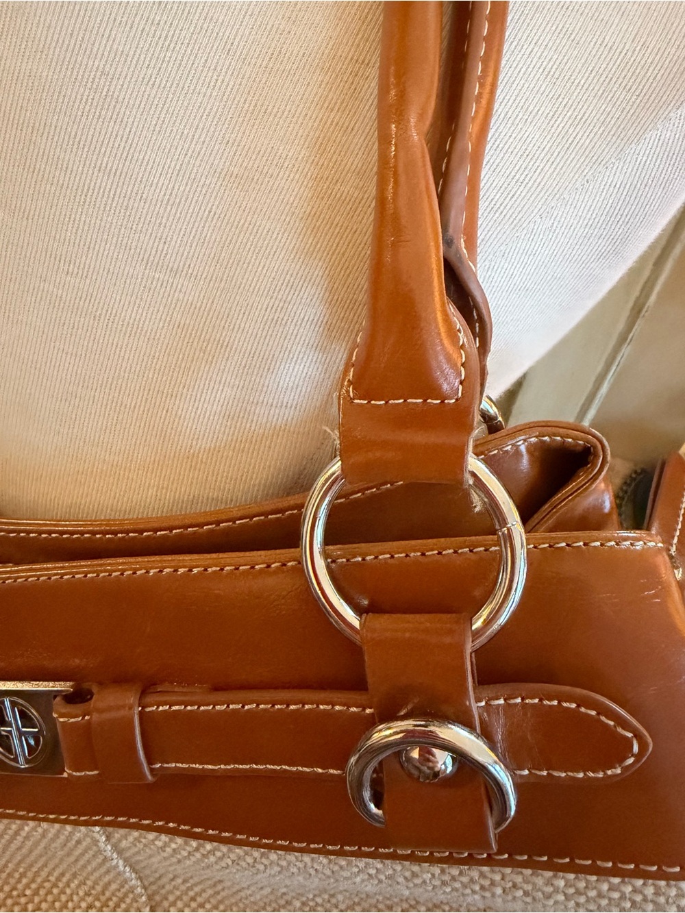 GIANI BERNINI Canvas Shoulder Bag in Tan and Cream 12x7.5x3 inches - Picture 11 of 13